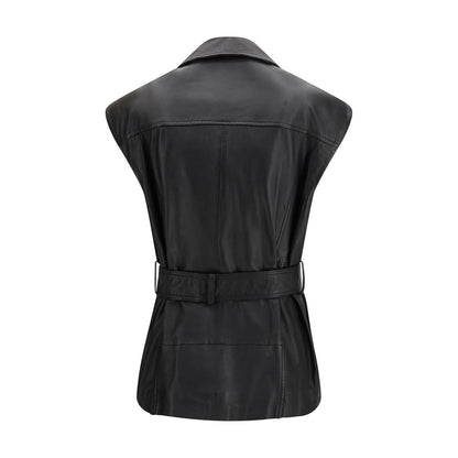 PINKO Black Goatskin Sleeveless Jacket