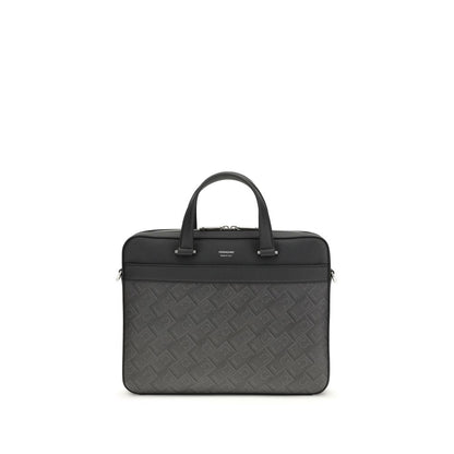 Ferragamo Gray Calf Leather Bos Taurus Briefcase