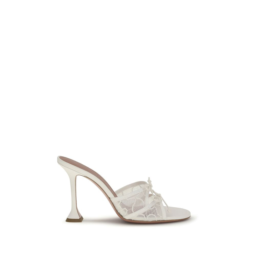 Amina Muaddi White Cotton Stiletto Heel Sandals