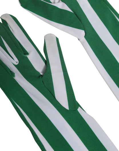 Dolce & Gabbana Green White Stripes Nylon Elbow Length Women Gloves