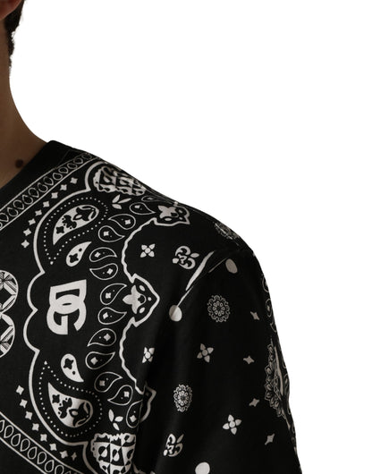 Dolce & Gabbana Black White Bandana Cotton Crew Neck  T-shirt