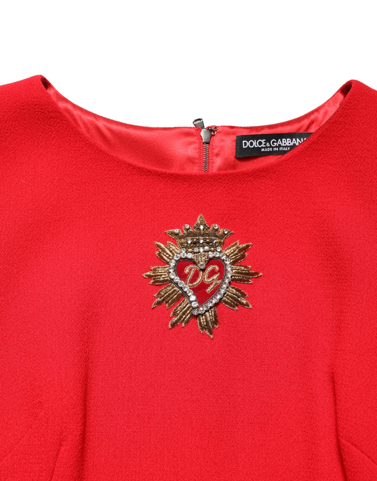 Dolce & Gabbana Red Heart Emmbellished Wool Mini  Dress