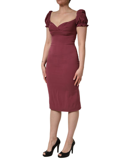 Dolce & Gabbana Maroon Silk Sweetheart Sheath Midi Dress
