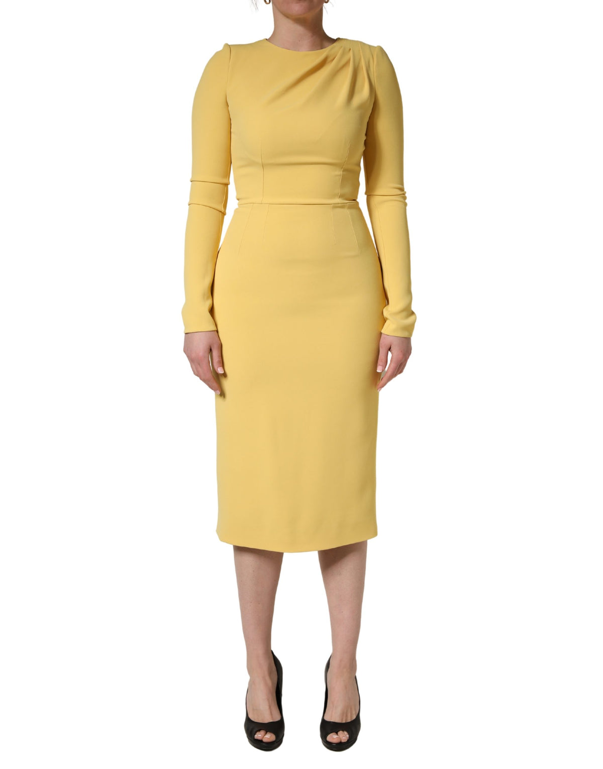 Dolce & Gabbana Yellow Silk Long Sleeves Sheath Midi Dress