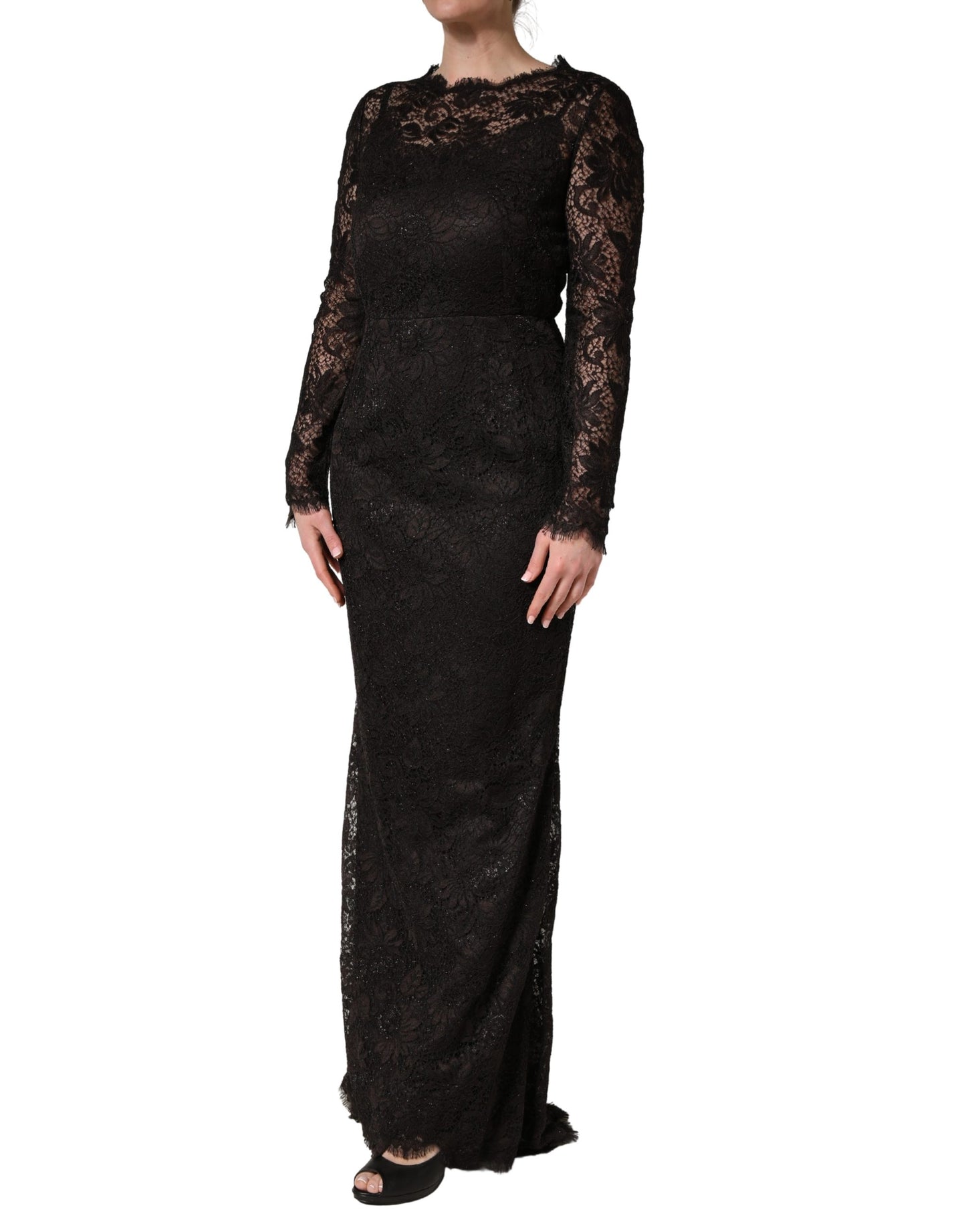 Dolce & Gabbana Black Floral Lace Sheath Long Maxi Dress