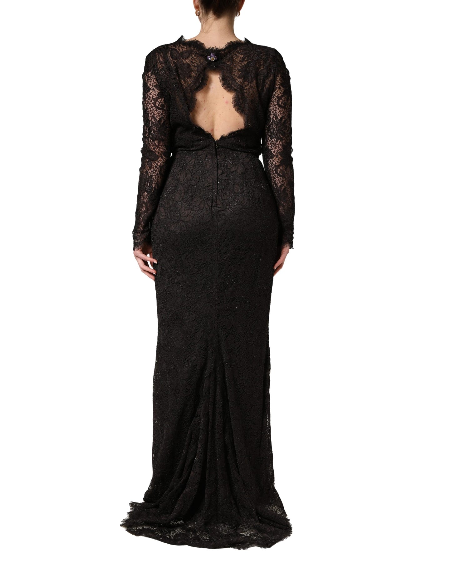 Dolce & Gabbana Black Floral Lace Sheath Long Maxi Dress
