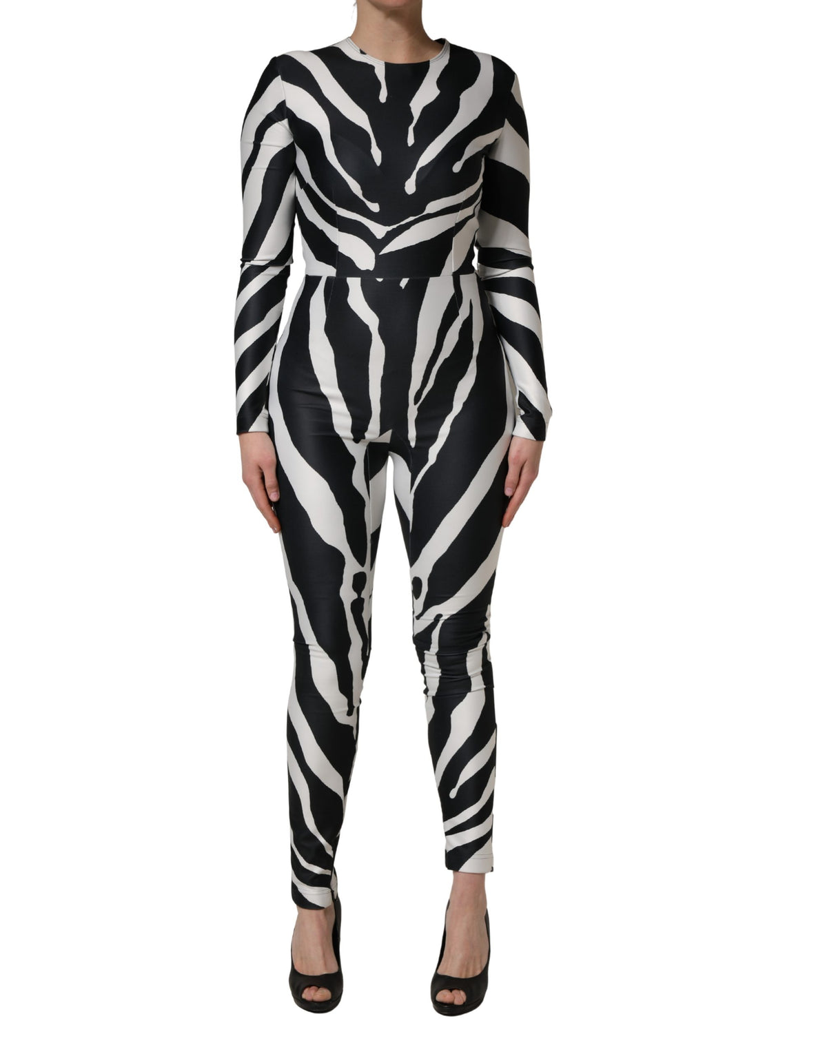 Dolce & Gabbana Black White Polyester Zebra Pattern Jumpsuit