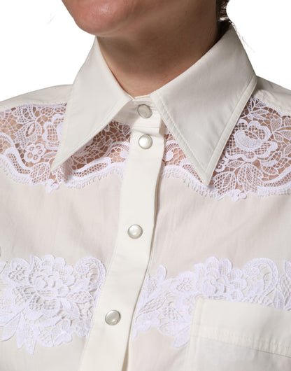 Dolce & Gabbana White Cotton Lace Trim Long Sleeves Jumpsuit