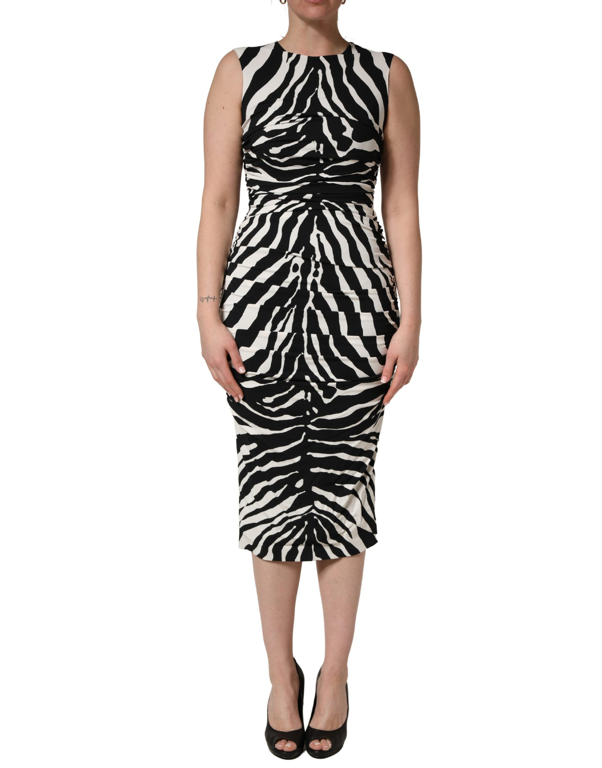 Dolce & Gabbana Black White Zebra Cady Calf Length Dress