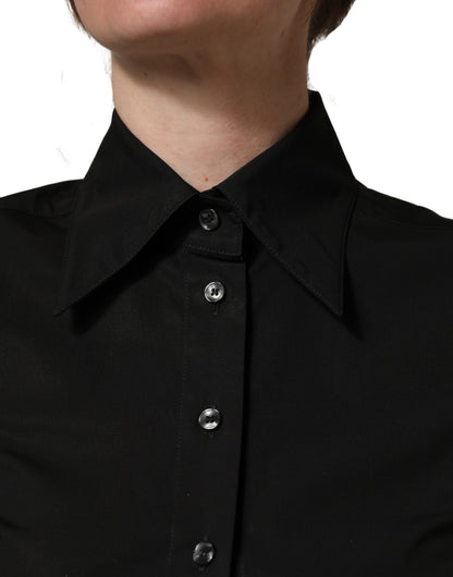 Dolce & Gabbana Black Cotton Sleeveless Collared Blouse Top