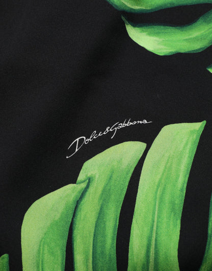 Dolce & Gabbana Black Philodendron Print Silk Blouse Top