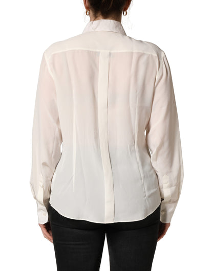 Dolce & Gabbana Off White Collared Long Sleeves Blouse Top