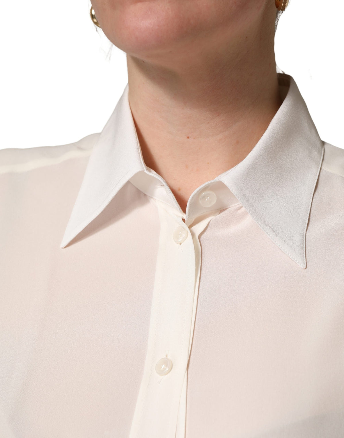 Dolce & Gabbana Off White Collared Long Sleeves Blouse Top