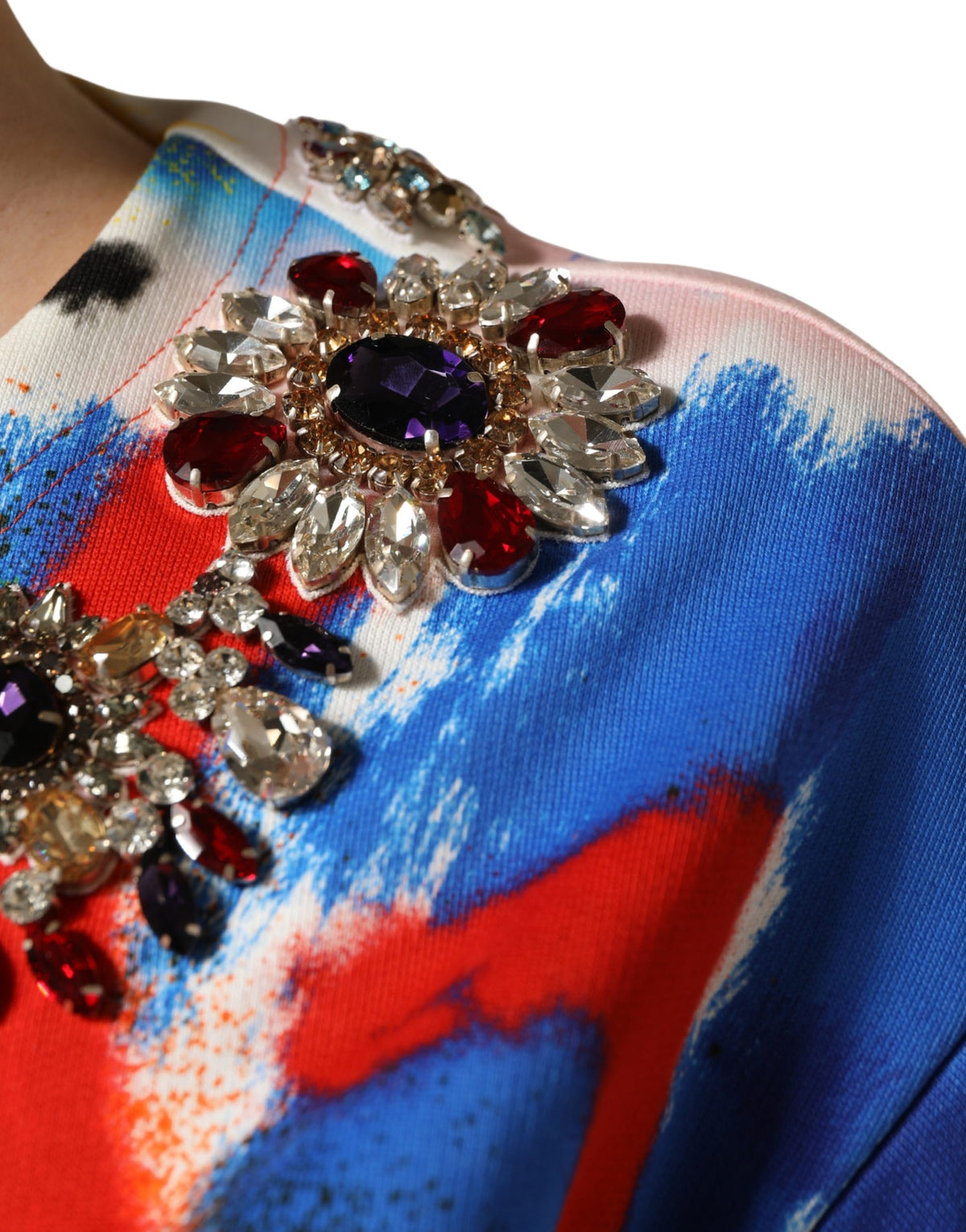 Dolce & Gabbana Multicolor Graffiti Crystals Crop Jersey Top