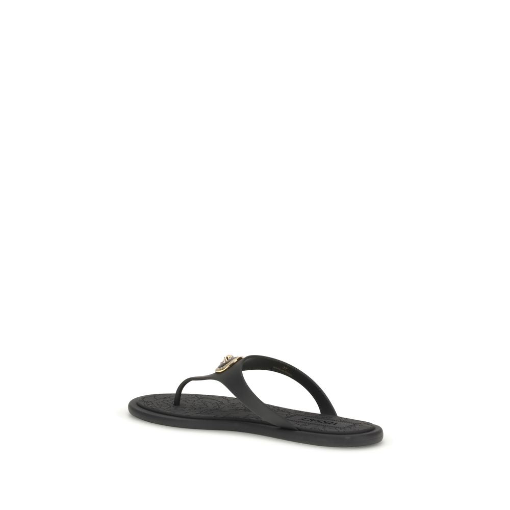 Versace Black Rubber Flip-Flop Sandals