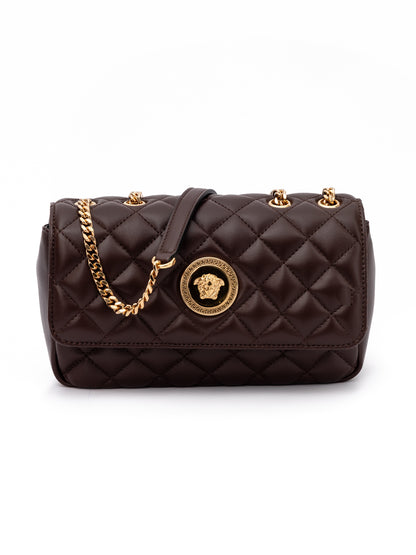 Versace Brown Quilted Leather Shoulder Strap Bag