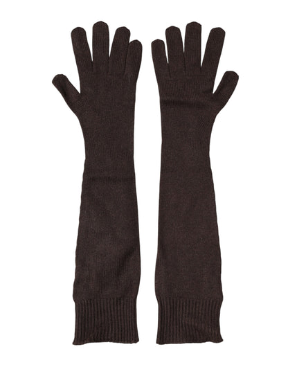 Dolce & Gabbana Brown Cashmere Knitted Elbow Length Mitten Gloves