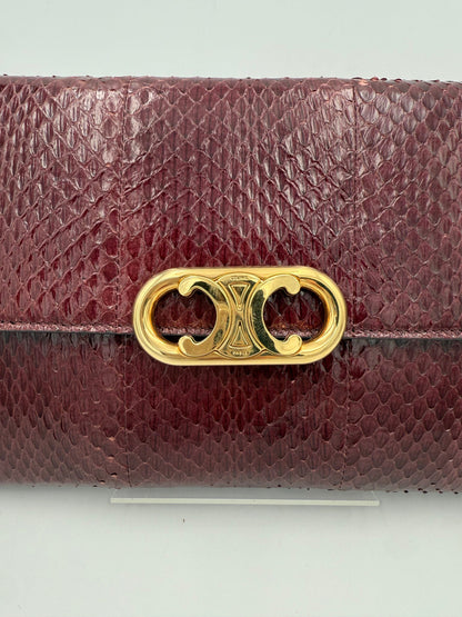 Celine CELINE TRIOMPHE Reptile Skin Burgundy Clutch