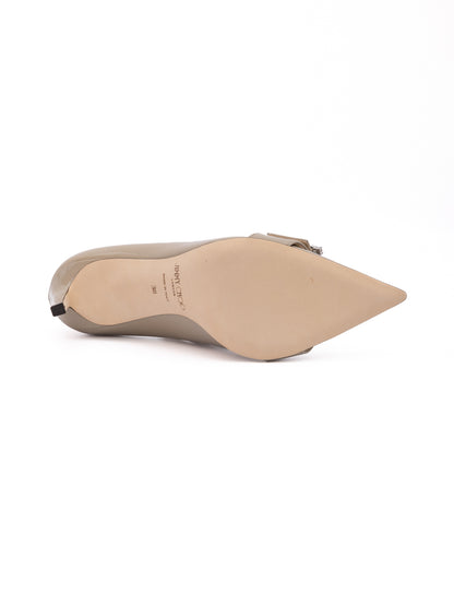Jimmy Choo Taupe Grey Patent Leather Chery 85 Pumps