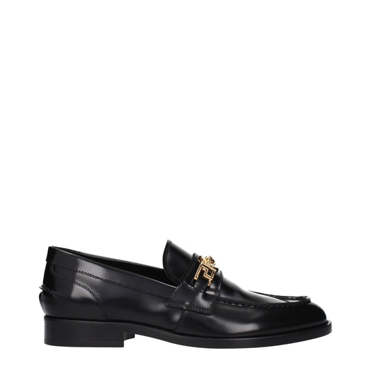 Versace Black Leather Slip-On Loafers