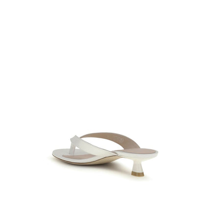 Stuart Weitzman White Calf Leather Bos Taurus Flat Sandals