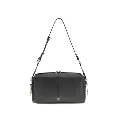 PINKO Black Calf Leather Bos Taurus Shoulder Bag