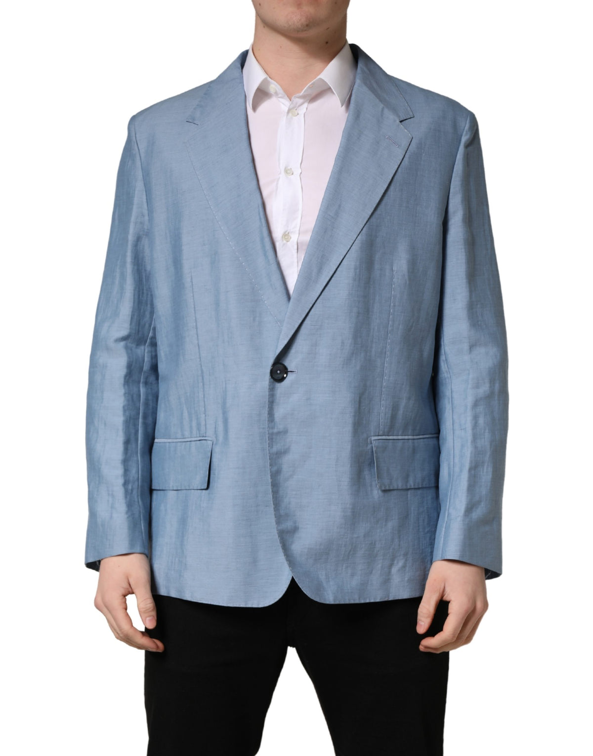 Dolce & Gabbana Light Blue Einreihiger Herren Sakko Blazer