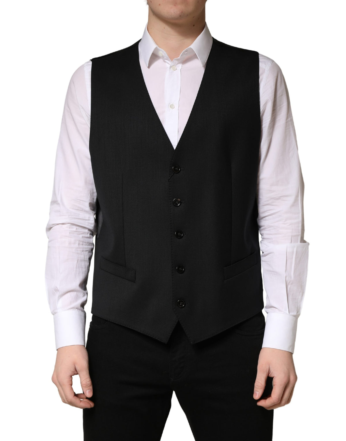 Dolce & Gabbana Schwarze Herrenweste aus Wolle, einreihig