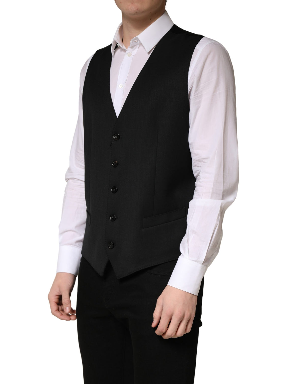 Dolce & Gabbana Schwarze Herrenweste aus Wolle, einreihig