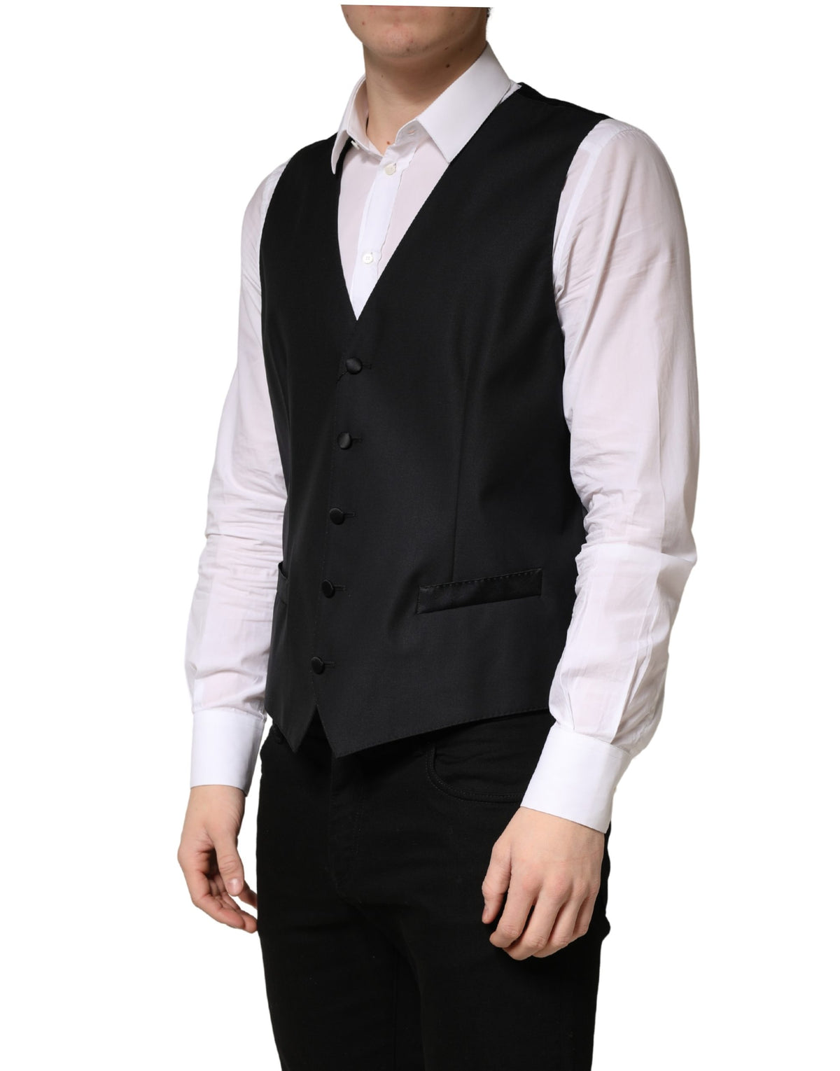 Dolce & Gabbana Schwarze Herrenweste aus Wolle, einreihig