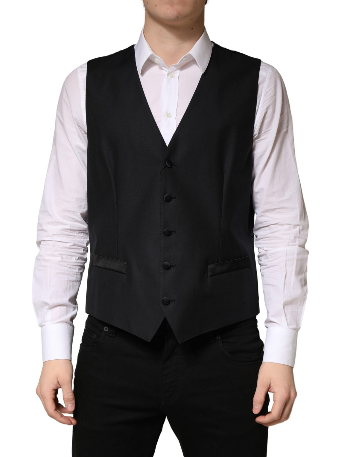 Dolce & Gabbana Schwarze Herrenweste aus Wolle, einreihig