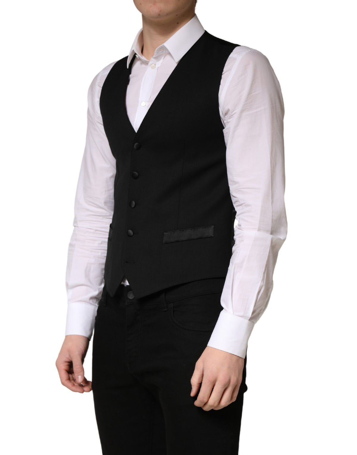 Dolce & Gabbana Schwarze Herrenweste aus Wolle, einreihig