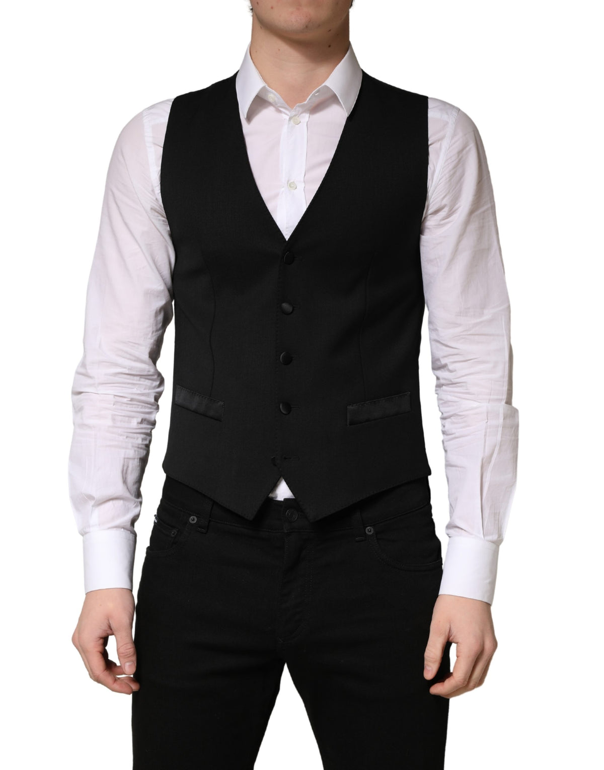 Dolce & Gabbana Schwarze Herrenweste aus Wolle, einreihig