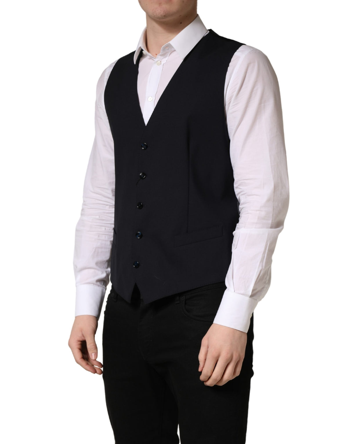 Dolce & Gabbana Schwarze Einreihige Weste Aus Wolle