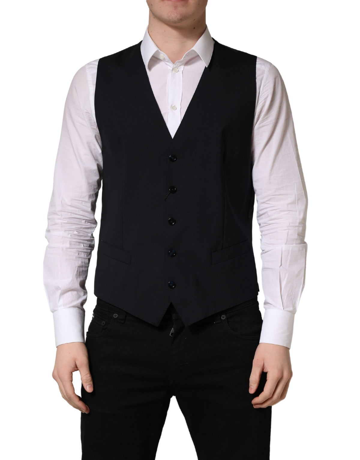 Dolce & Gabbana Schwarze Einreihige Weste Aus Wolle