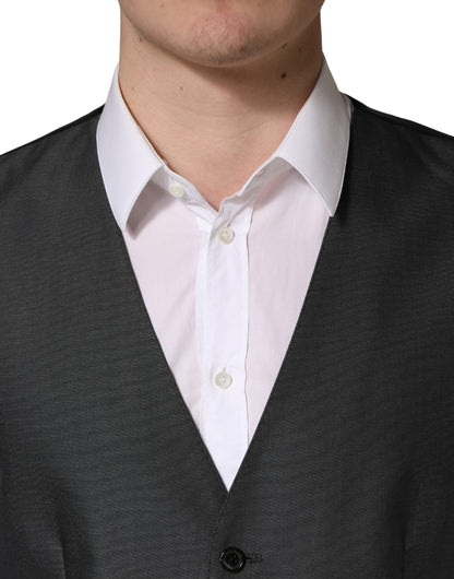 Dolce & Gabbana Dark Gray Single Breasted Men Waistcoat Vest
