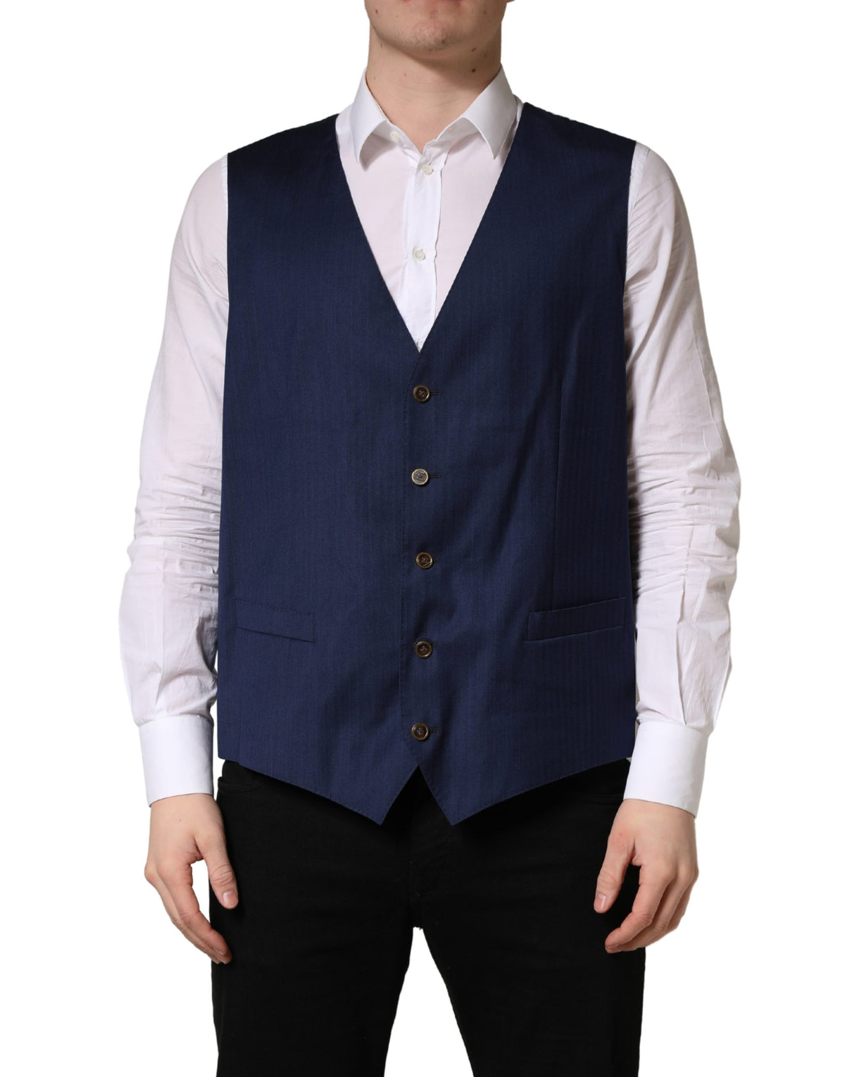 Dolce & Gabbana Navy Blue Wollkleid Formelle Weste