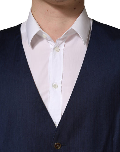 Dolce & Gabbana Navy Blue Wool Dress Formal Waistcoat Vest