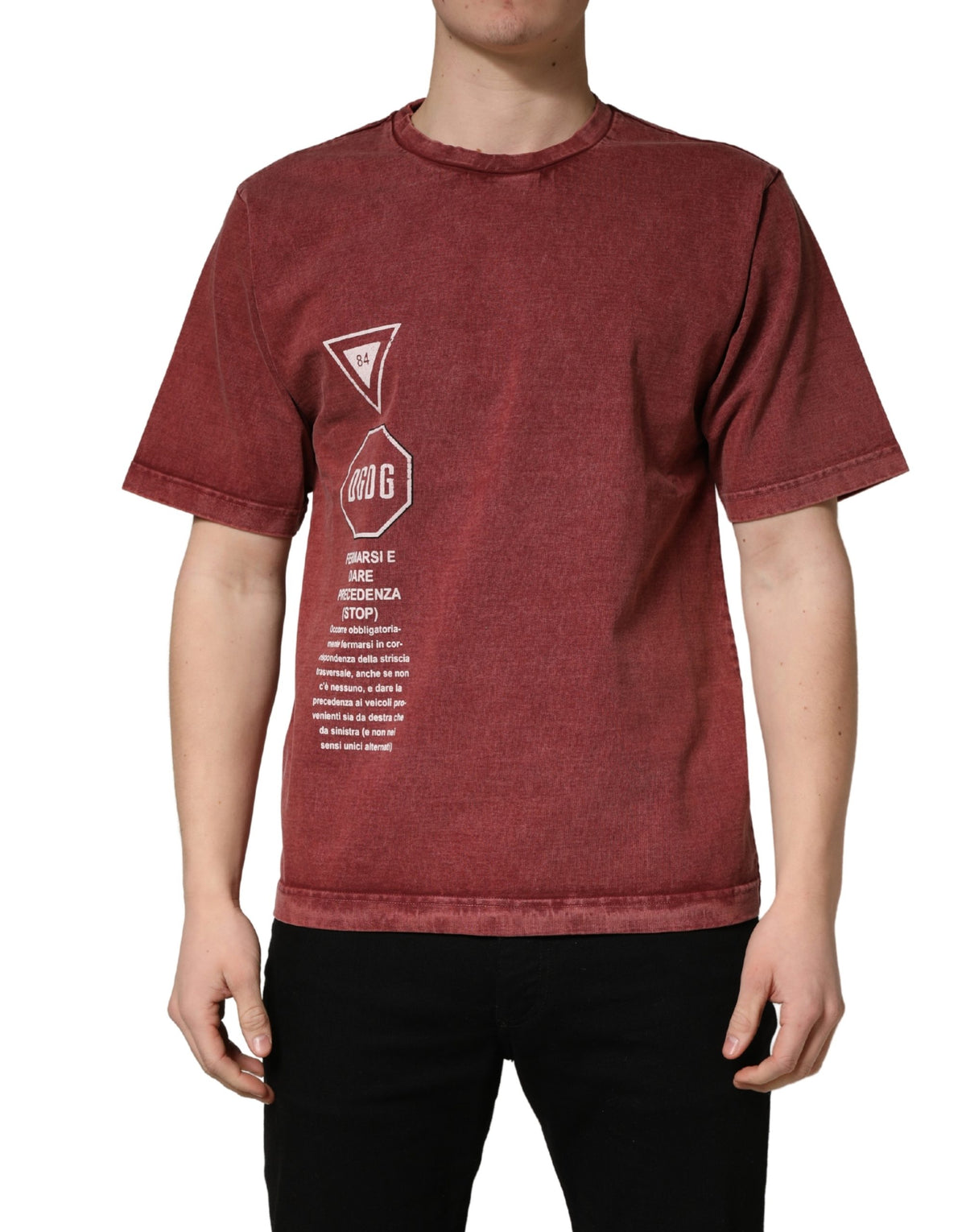 Dolce & Gabbana Rundhals-T-Shirt mit maronfarbenem Print und kurzen Ärmeln