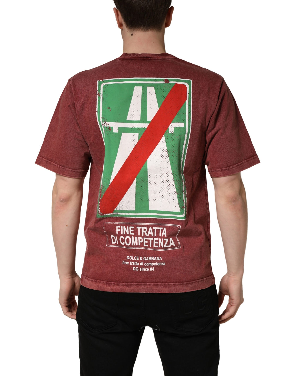 Dolce & Gabbana Rundhals-T-Shirt mit maronfarbenem Print und kurzen Ärmeln
