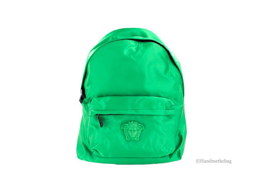 Versace Large Bright Green Nylon Fabric Medusa Shoulder Backpack Bookbag