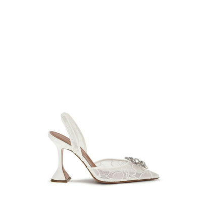 Amina Muaddi White Cotton Stiletto Heel Sandals