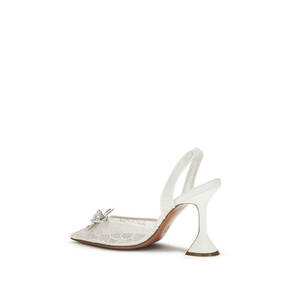 Amina Muaddi White Cotton Stiletto Heel Sandals