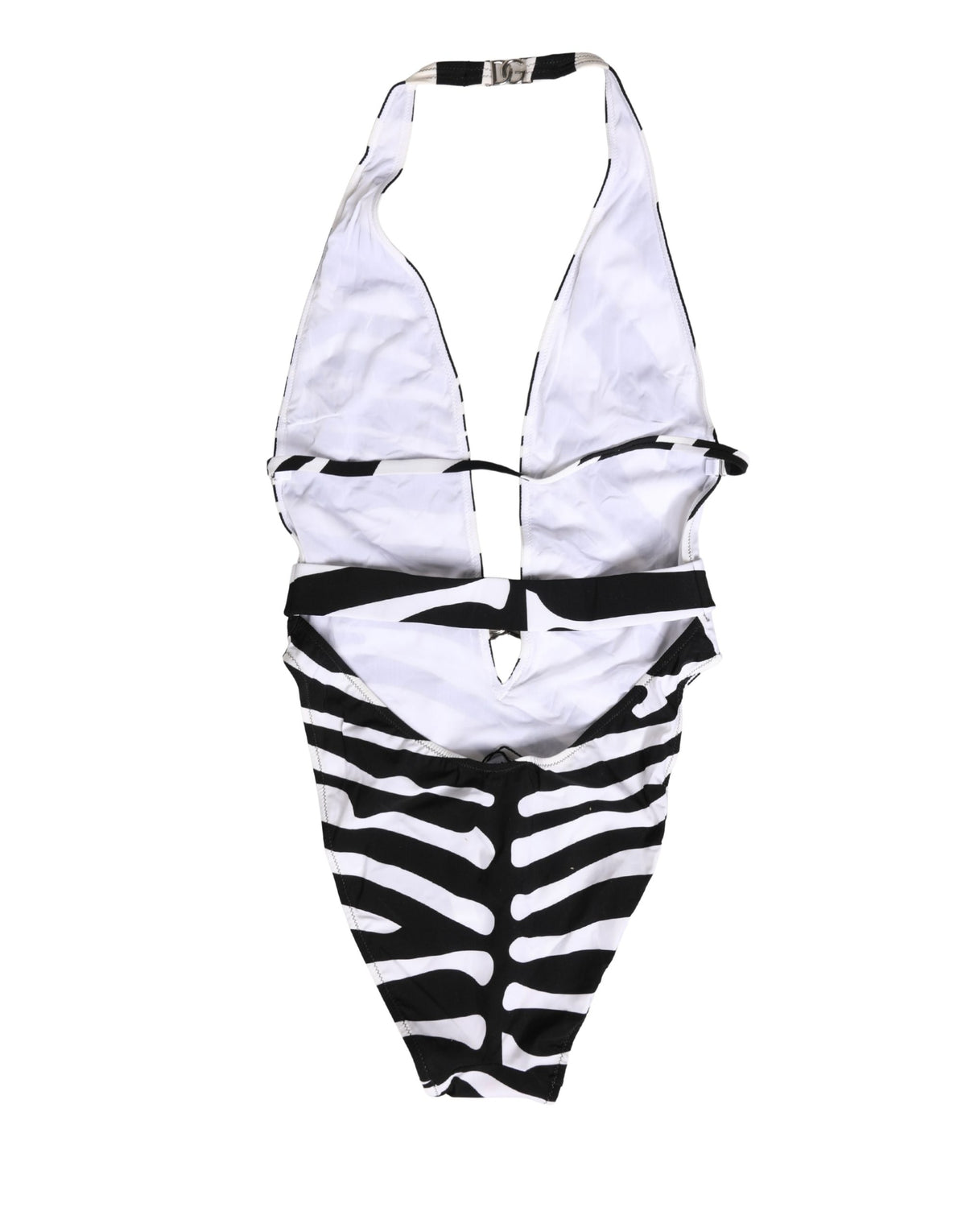 Dolce & Gabbana Schwarz-Weiß Zebra Tiefer V-Ausschnitt Einteiliger Badeanzug