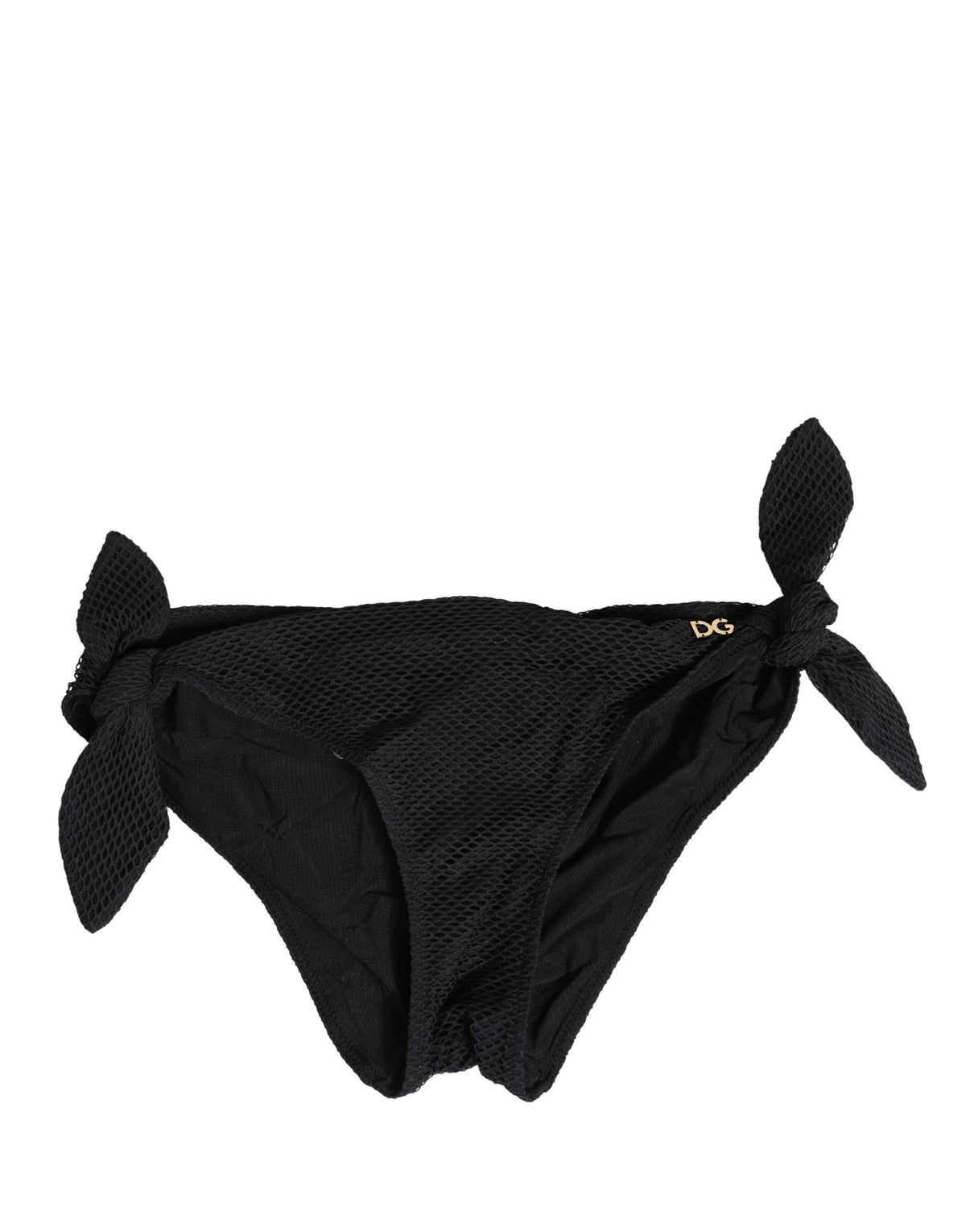 Dolce & Gabbana Bademode Schwarzes Bikinioberteil mit seitlicher Schleife DG Logo