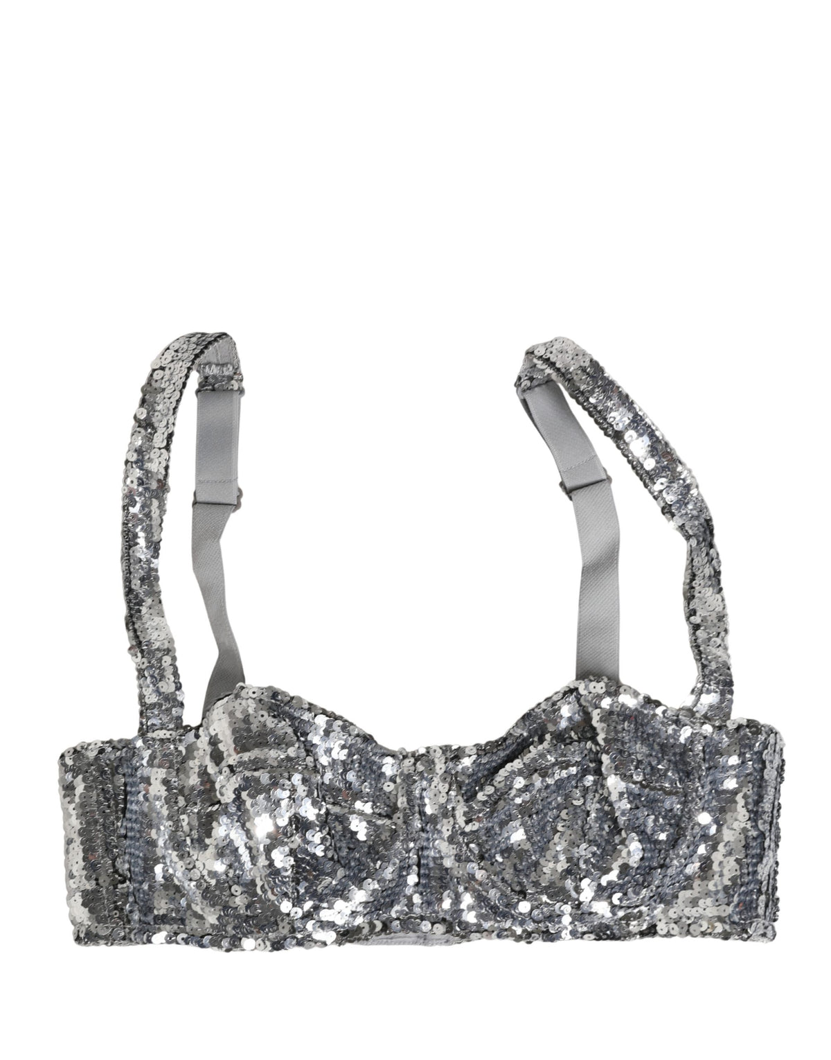 Dolce & Gabbana silberner Balconette-BH aus Nyon mit Pailletten, Unterwäsche