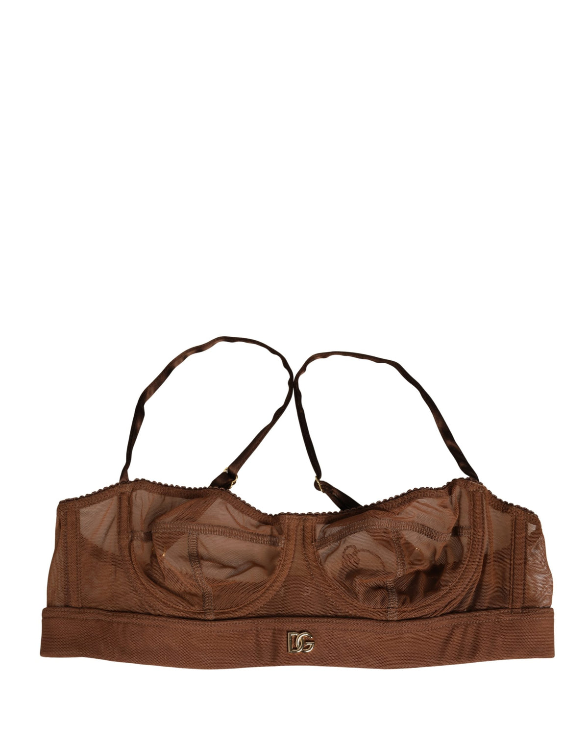 Dolce & Gabbana Brauner Balconette-BH aus Nylon und Mesh mit DG-Logo