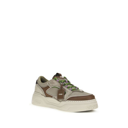 Fendi Brown Calf Leather Bos Taurus Chunky Sneakers