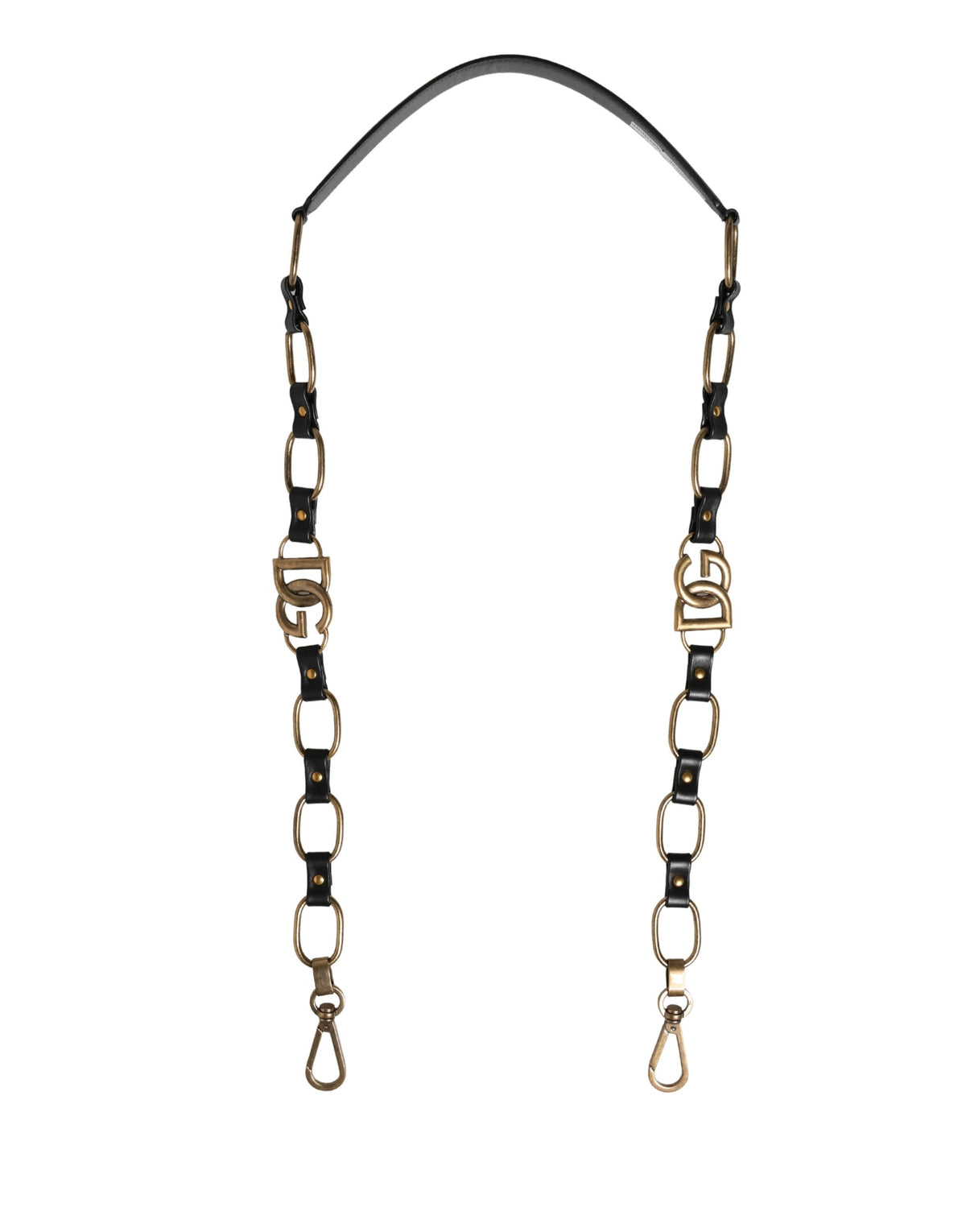 Dolce & Gabbana Schwarzer Leder-Schulterriemen mit Goldkette