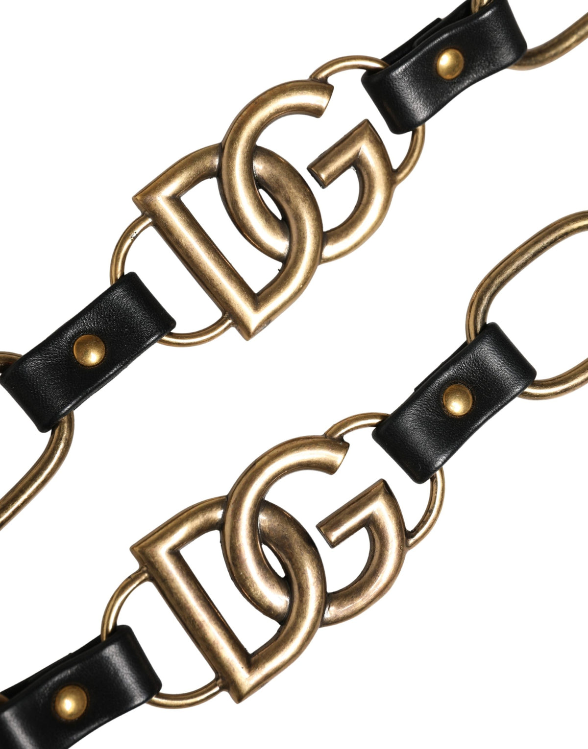 Dolce & Gabbana Schwarzer Leder-Schulterriemen mit Goldkette